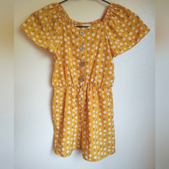 NWT Lily Bleu Girls Yellow Gold Floral Romper Sz 8 - Picture 1 of 5